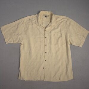 Tommy Bahama Silk Shirt Mens Large Cream Button Up Short Sleeve Casual